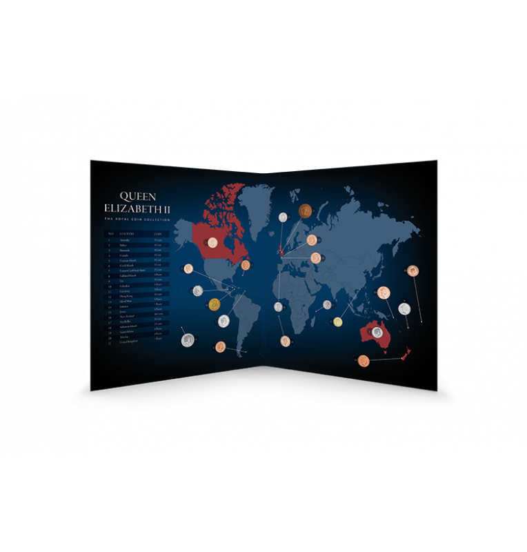 Mundo, carpeta Reina Isabel II con 21 monedas KM diff.